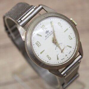 Vintage RODA Swiss Made Watch Men Silver Tone Stainless Steel Classic Round Dial
